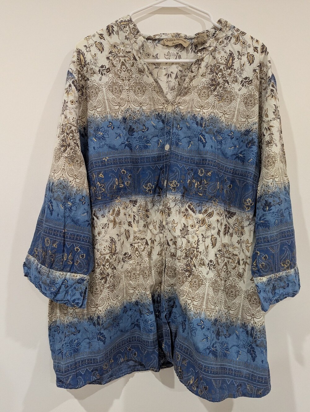 Floral Tunic - Women's Blue And White Patterned Top
